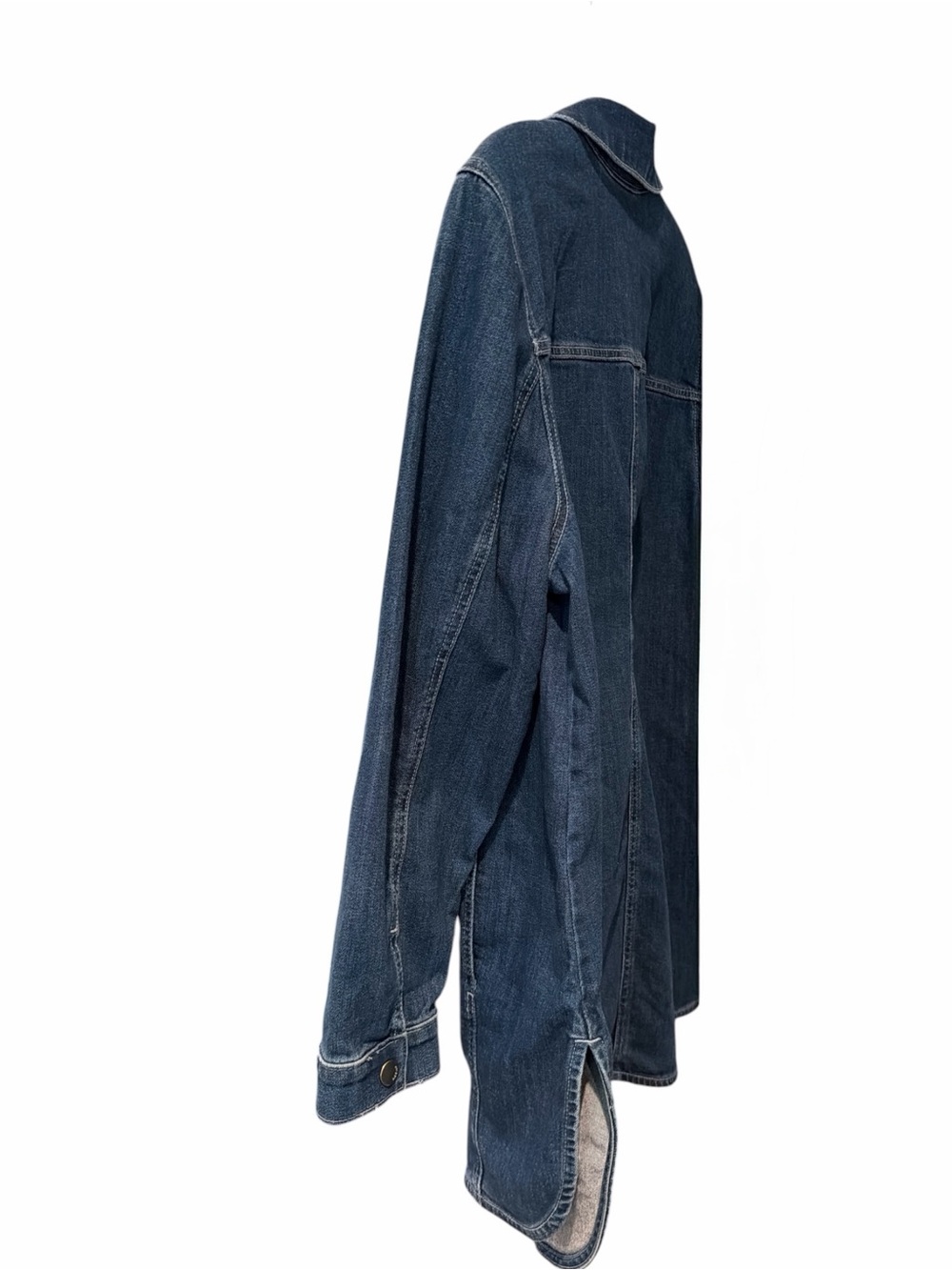 Chico’s size 3 Denim Shacket XL Stretch Longline Snap Front Side Vent Pockets - Picture 5 of 9